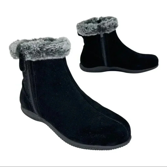SoftWalk Helena Black Suede Leather Faux Fur Trim Womens Ankle Boots Size 7M - Picture 7 of 16